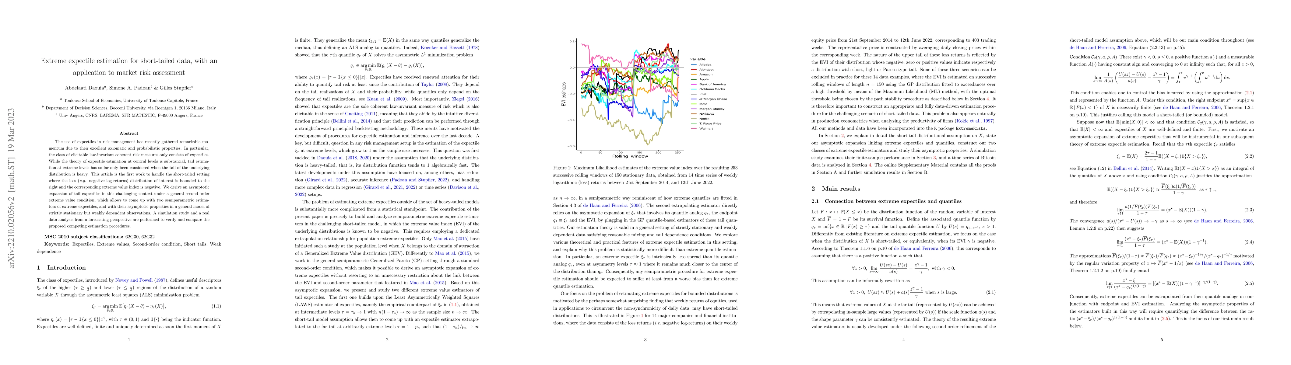 Thumbnail for Extreme expectile estimation for short-tailed data, with an application
  to market risk assessment