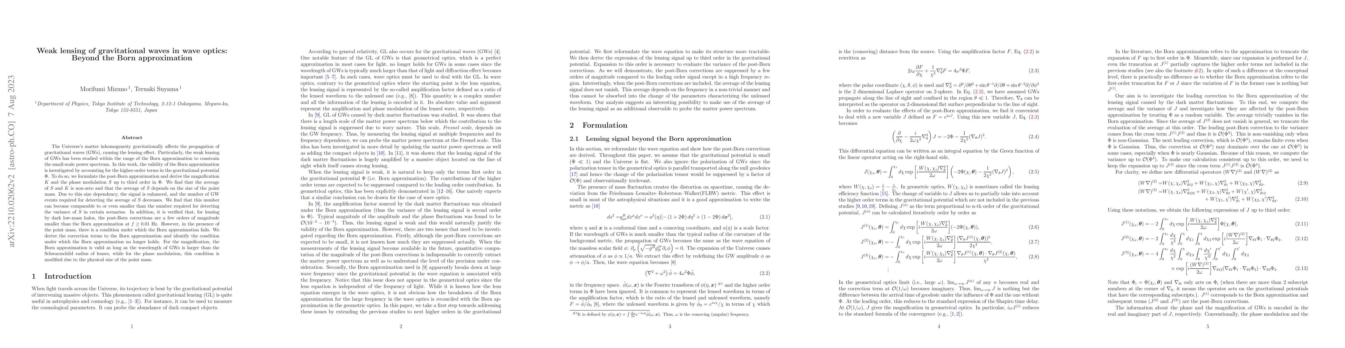 Thumbnail for Weak lensing of gravitational waves in wave optics: Beyond the Born
  approximation
