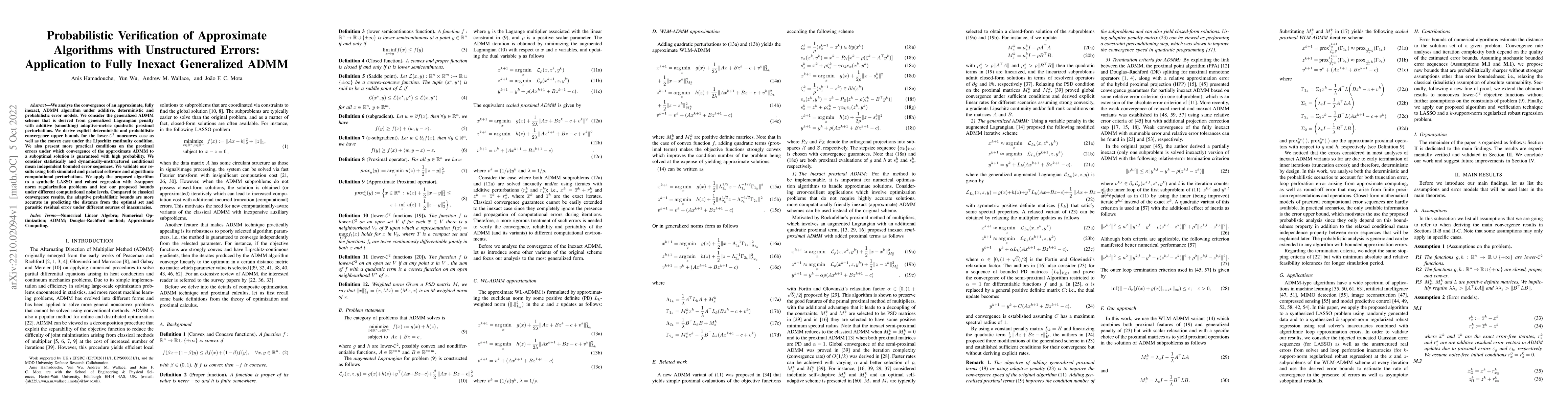 Thumbnail for Probabilistic Verification of Approximate Algorithms with Unstructured
  Errors: Application to Fully Inexact Generalized ADMM