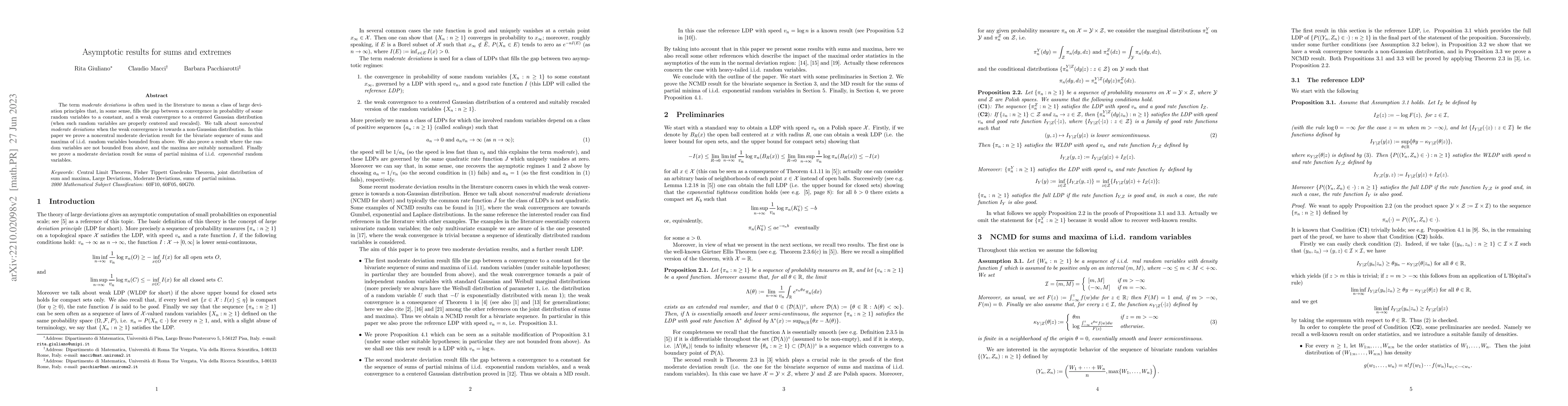 Thumbnail for Asymptotic results for sums and extremes