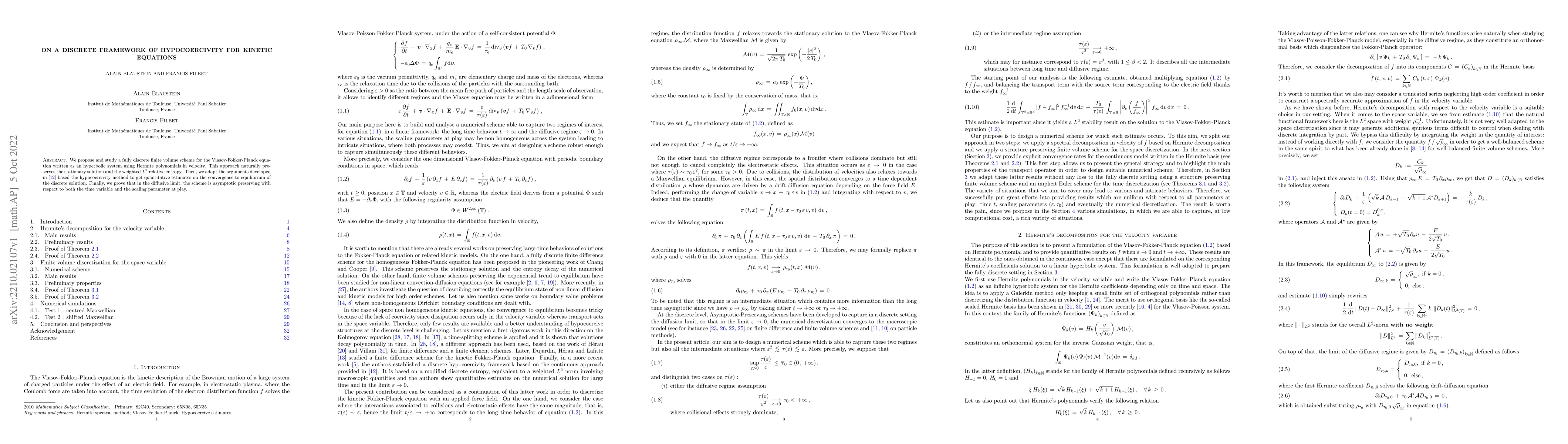 Thumbnail for On a discrete framework of hypocoercivity for kinetic equations