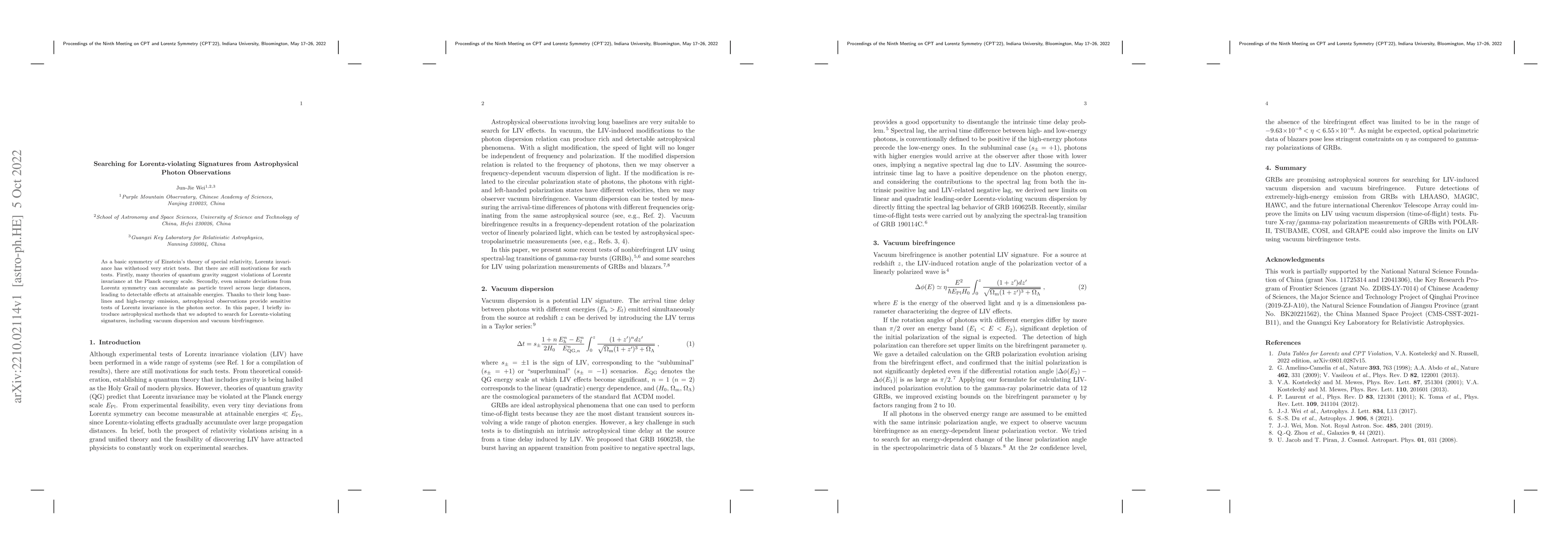 Thumbnail for Searching for Lorentz-violating Signatures from Astrophysical Photon
  Observations