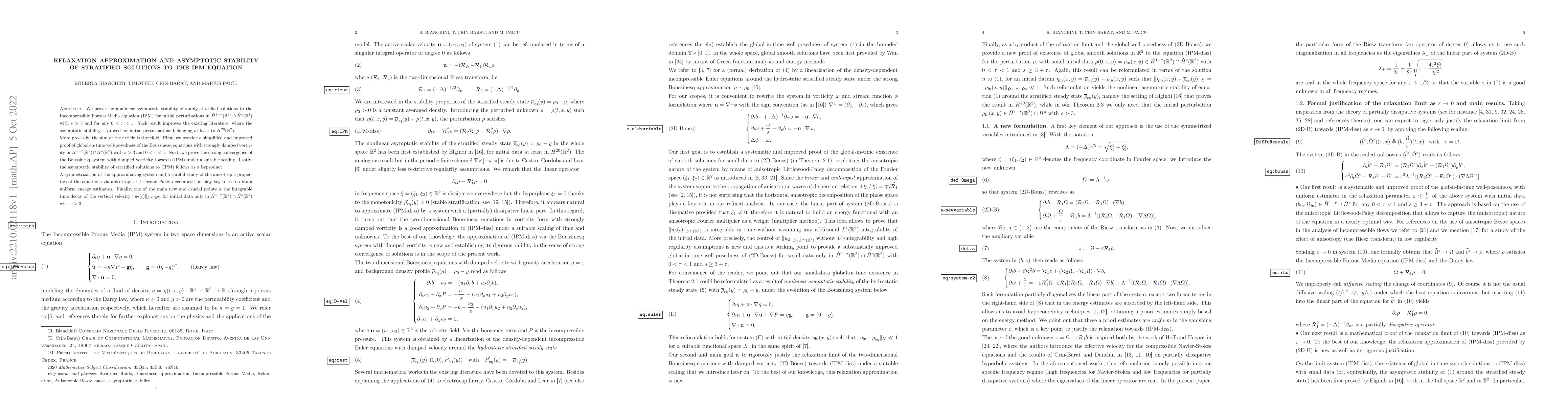 Thumbnail for Relaxation approximation and asymptotic stability of stratified
  solutions to the IPM equation