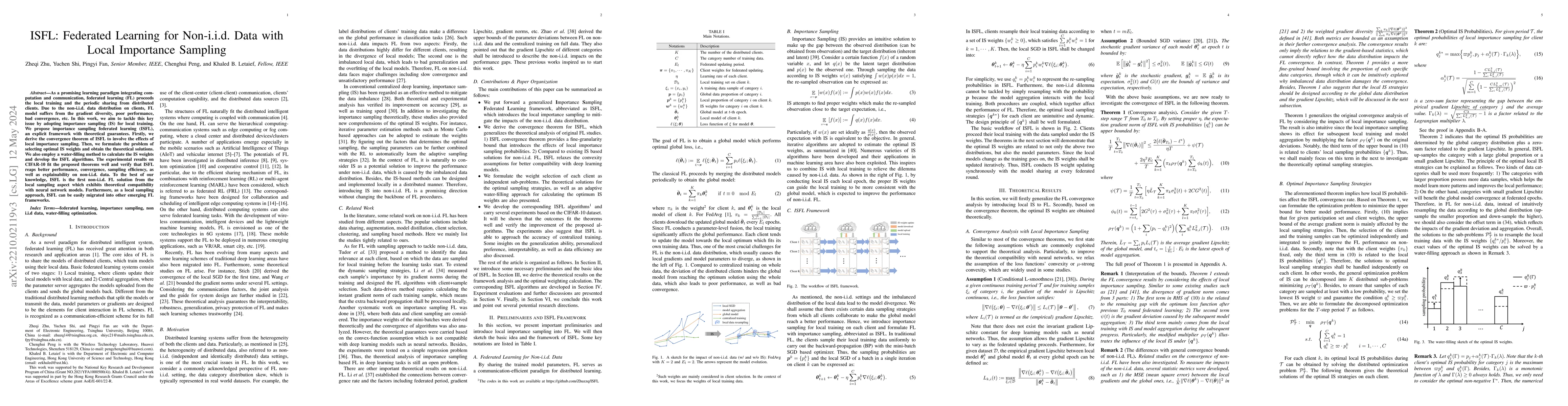 Thumbnail for ISFL: Federated Learning for Non-i.i.d. Data with Local Importance
  Sampling