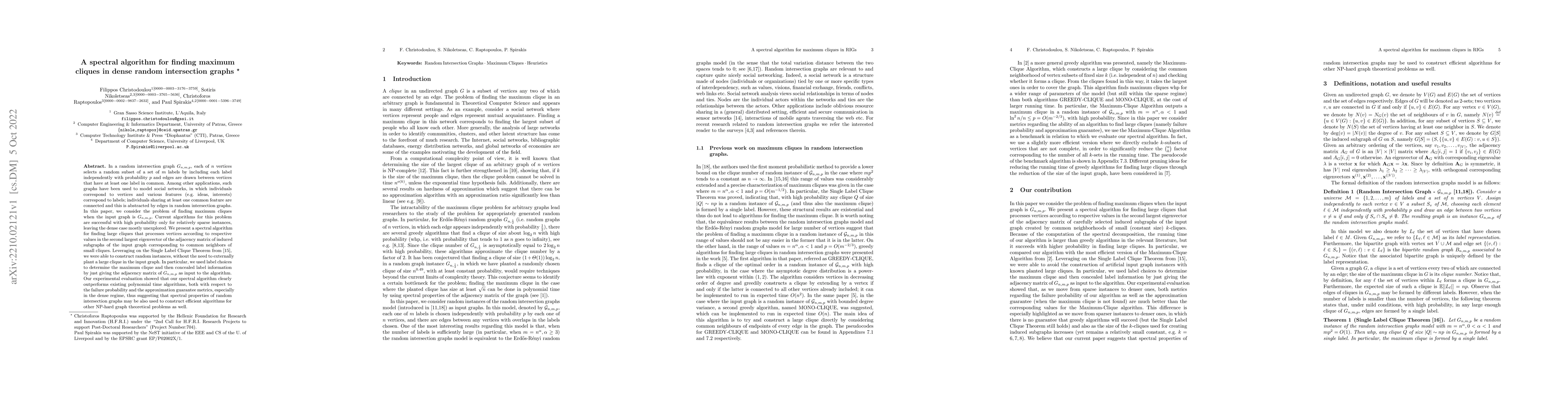 Thumbnail for A spectral algorithm for finding maximum cliques in dense random
  intersection graphs
