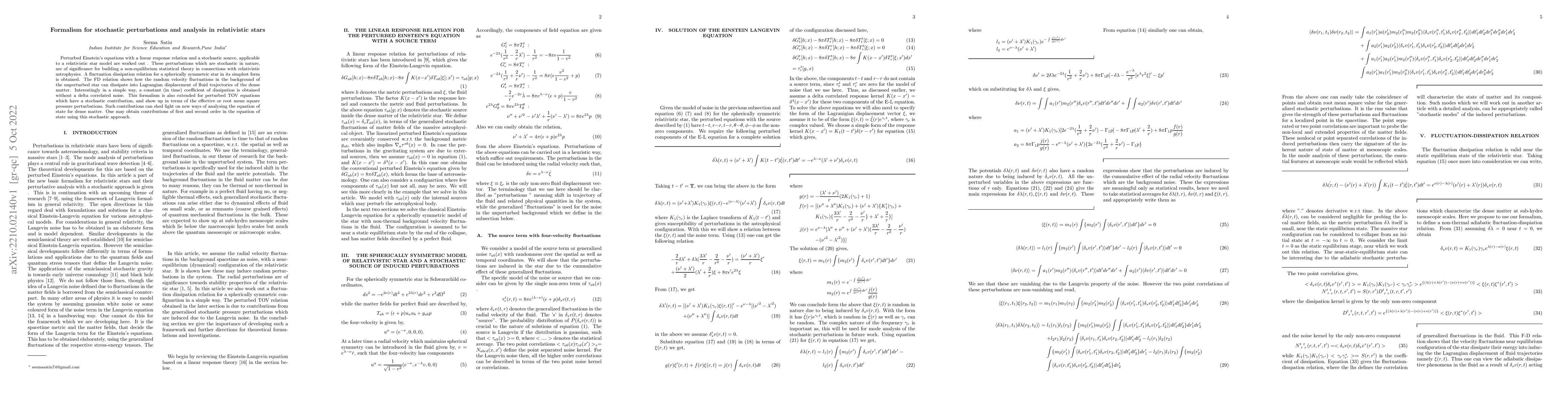 Thumbnail for Formalism for stochastic perturbations and analysis in relativistic
  stars