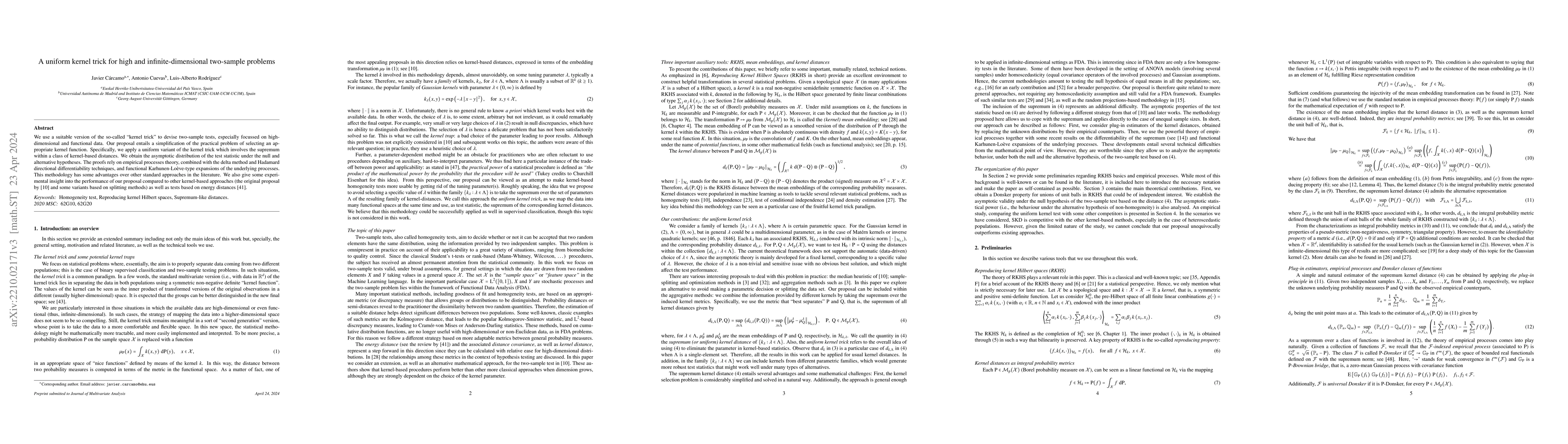 Thumbnail for A uniform kernel trick for high-dimensional two-sample problems