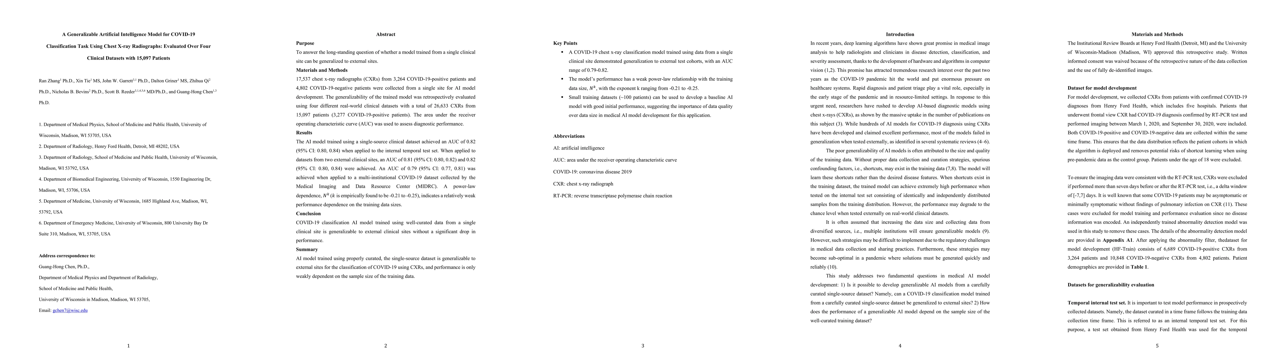 Thumbnail for A Generalizable Artificial Intelligence Model for COVID-19
  Classification Task Using Chest X-ray Radiographs: Evaluated Over Four
  Clinical Datasets with 15,097 Patients