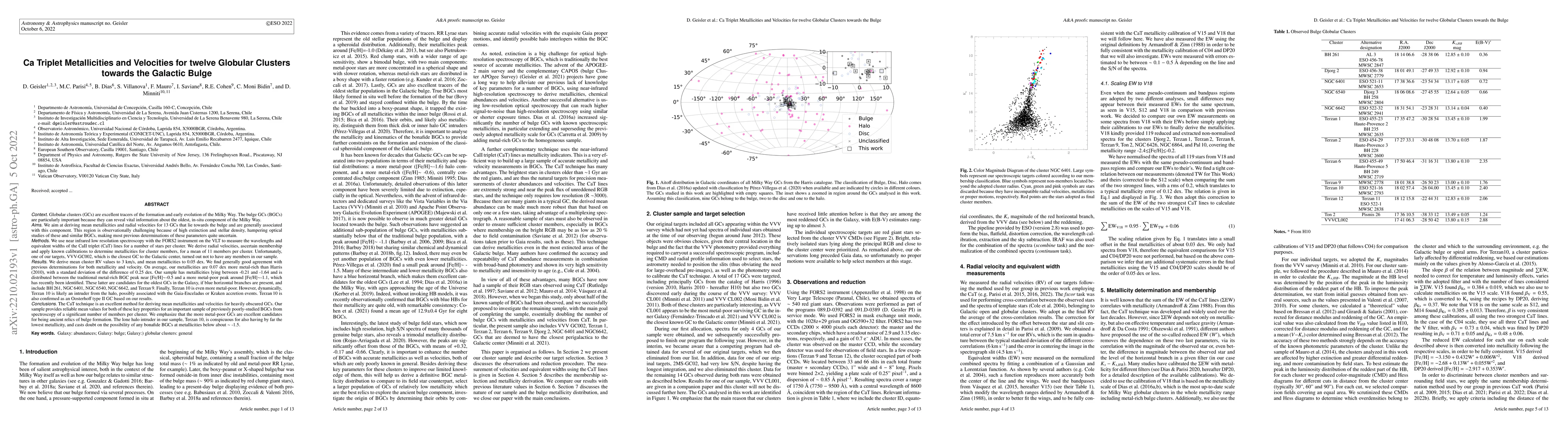 Thumbnail for Ca Triplet Metallicities and Velocities for twelve Globular Clusters
  towards the Galactic Bulge
