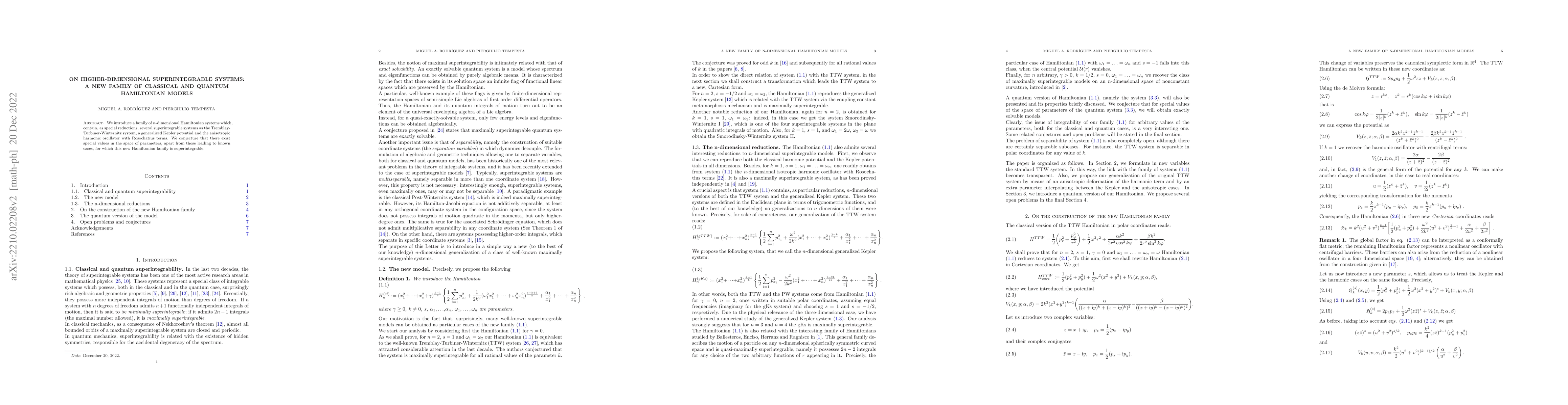 Thumbnail for On higher-dimensional superintegrable systems: A new family of classical
  and quantum Hamiltonian models