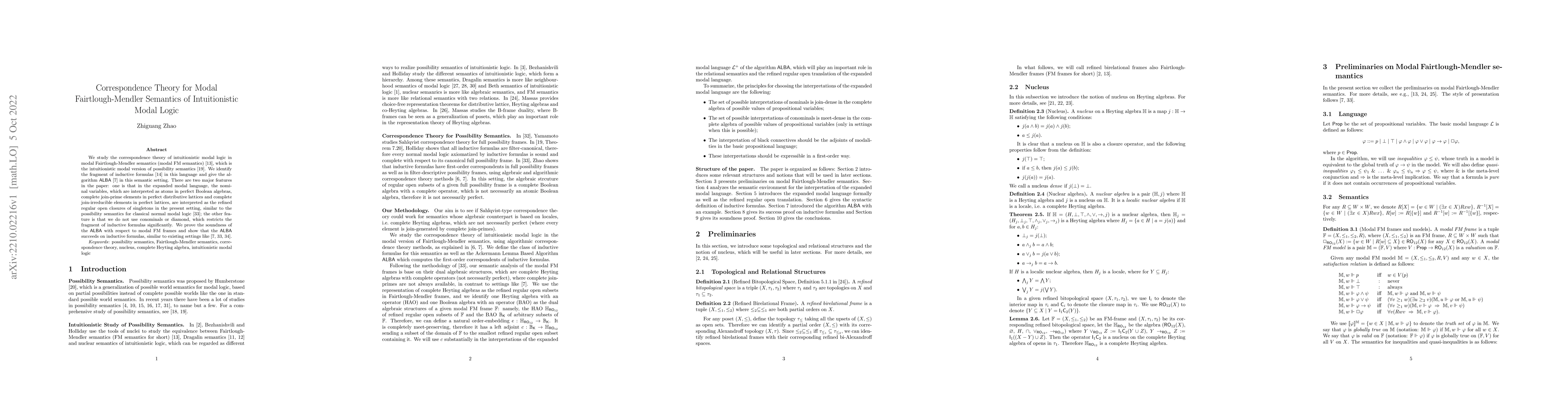 Thumbnail for Correspondence Theory for Modal Fairtlough-Mendler Semantics of
  Intuitionistic Modal Logic