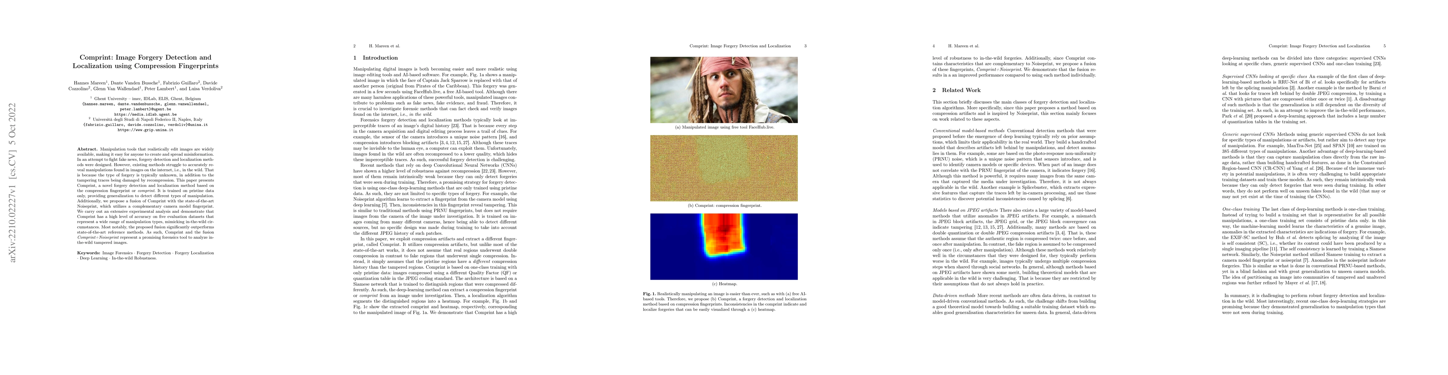 Thumbnail for Comprint: Image Forgery Detection and Localization using Compression
  Fingerprints