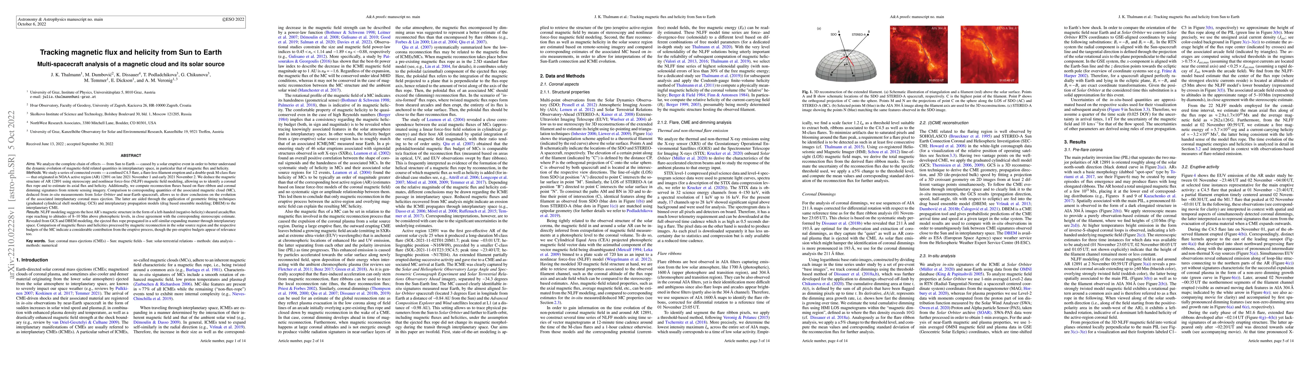 Thumbnail for Tracking magnetic flux and helicity from Sun to Earth --
  Multi-spacecraft analysis of a magnetic cloud and its solar source
