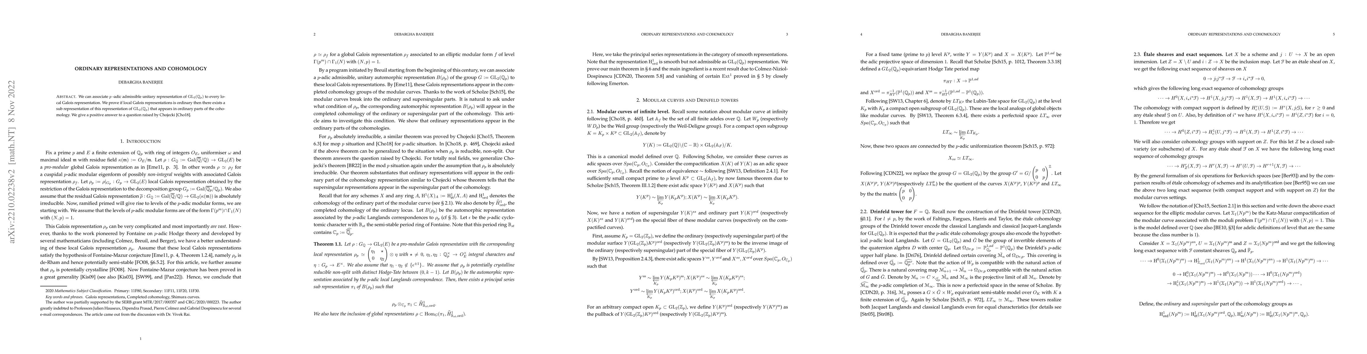 Thumbnail for Ordinary representation and cohomology