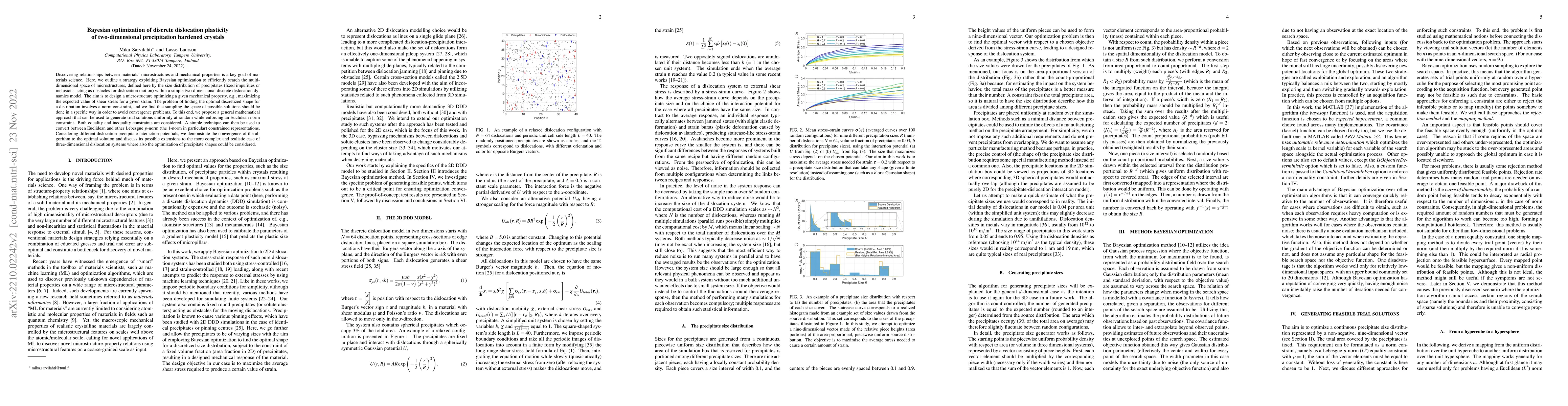 Thumbnail for Bayesian optimization of discrete dislocation plasticity of
  two-dimensional precipitation hardened crystals
