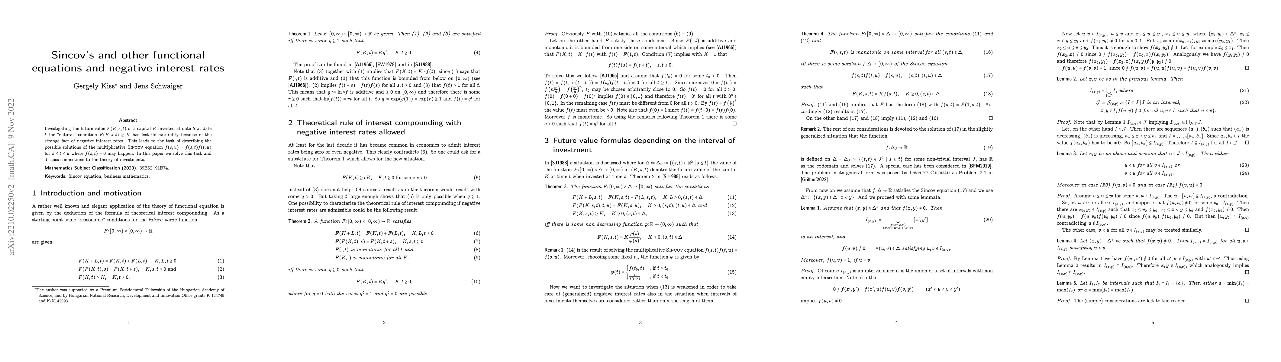 Thumbnail for Sincov's and other functional equations and negative interest rates