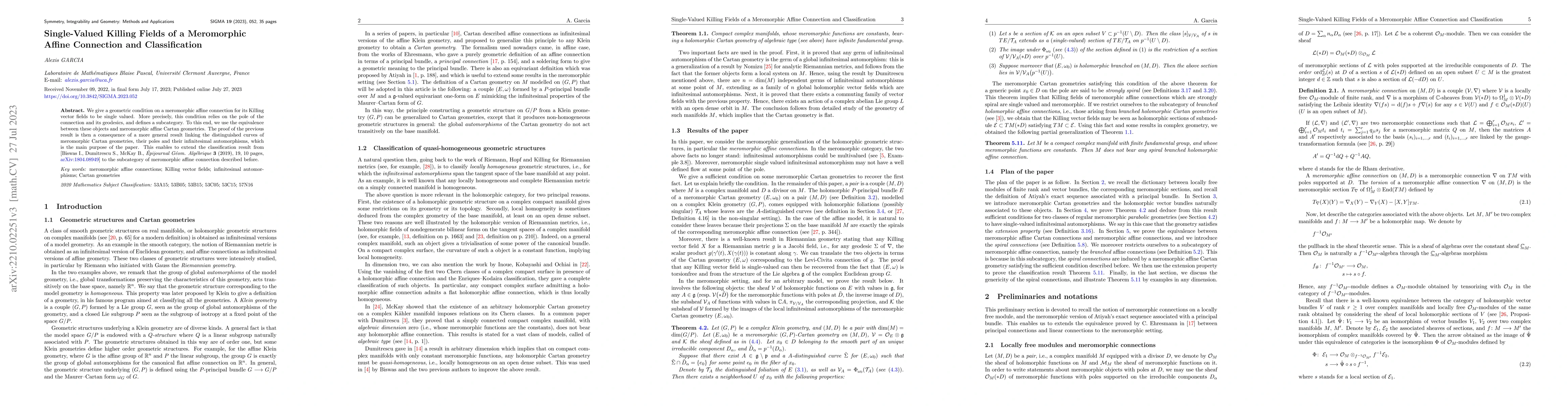 Thumbnail for Single-Valued Killing Fields of a Meromorphic Affine Connection and
  Classification