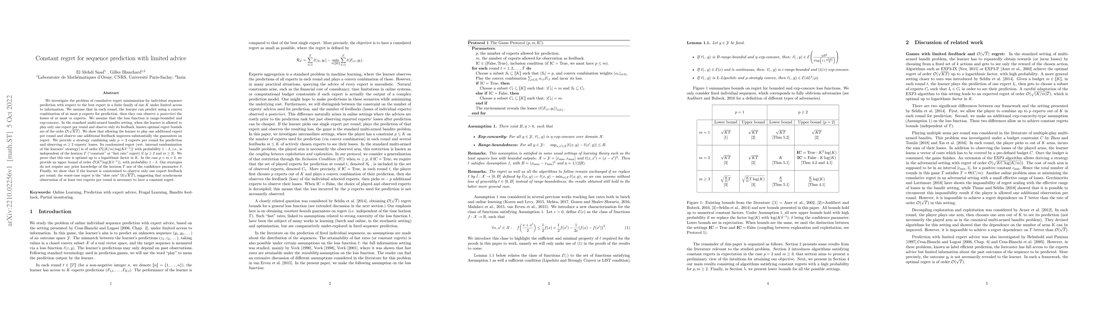 Thumbnail for Constant regret for sequence prediction with limited advice