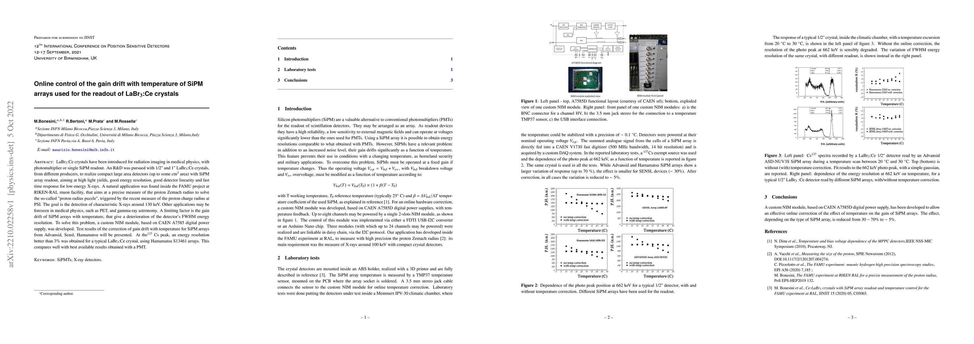 Thumbnail for Online control of the gain drift with temperature of SiPM arrays used
  for the readout of LaB$_3$:Ce crystals
