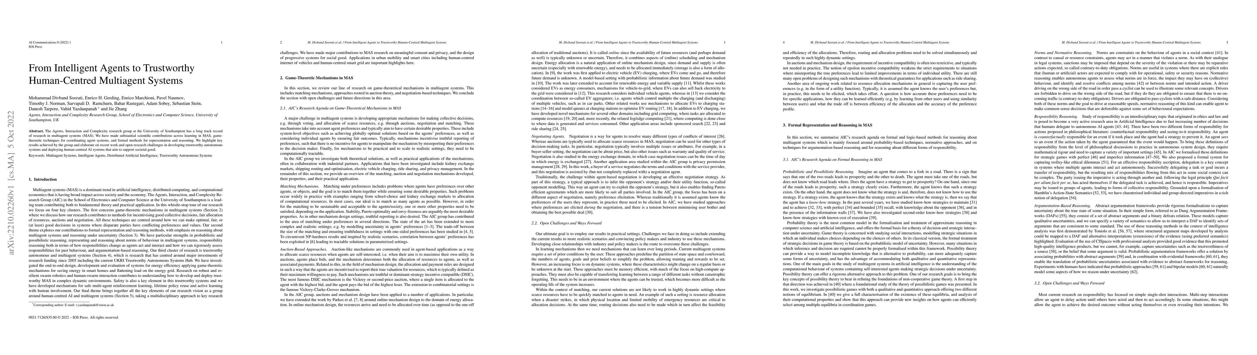 Thumbnail for From Intelligent Agents to Trustworthy Human-Centred Multiagent Systems