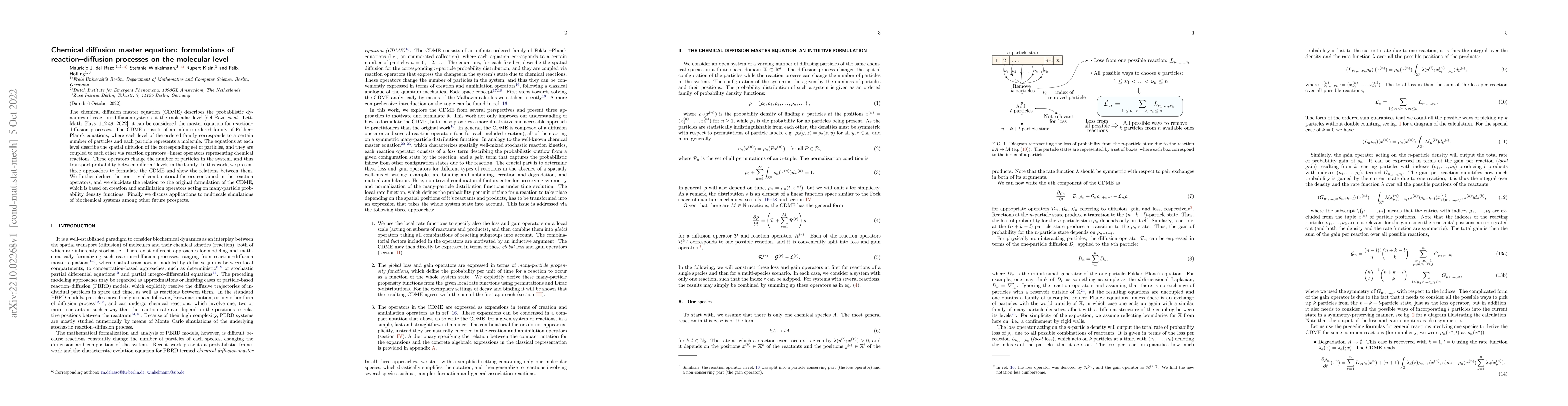 Thumbnail for Chemical diffusion master equation: formulations of reaction--diffusion
  processes on the molecular level