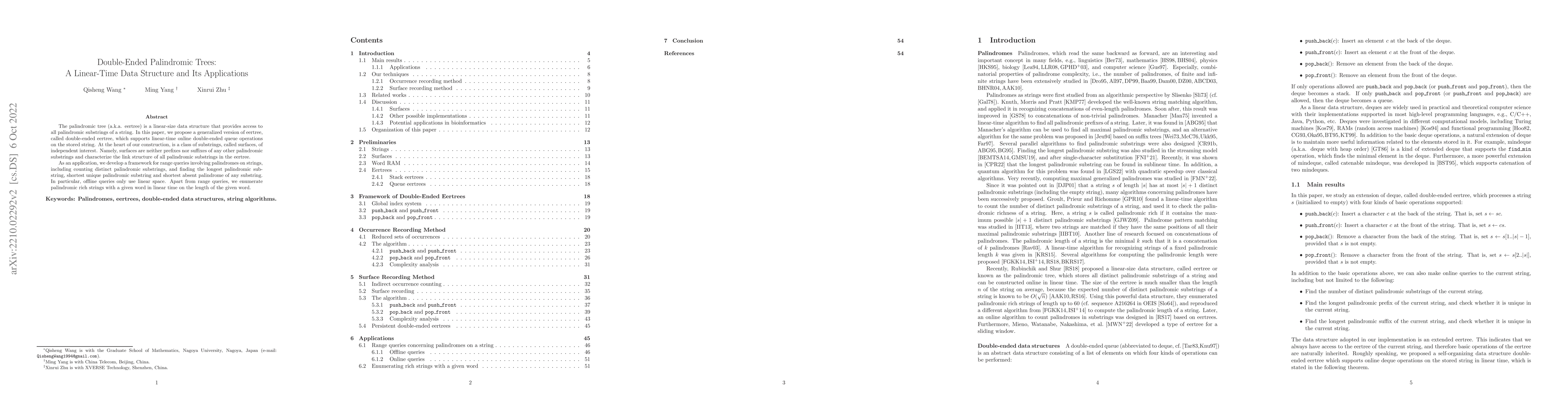 Thumbnail for Double-Ended Palindromic Trees: A Linear-Time Data Structure and Its
  Applications