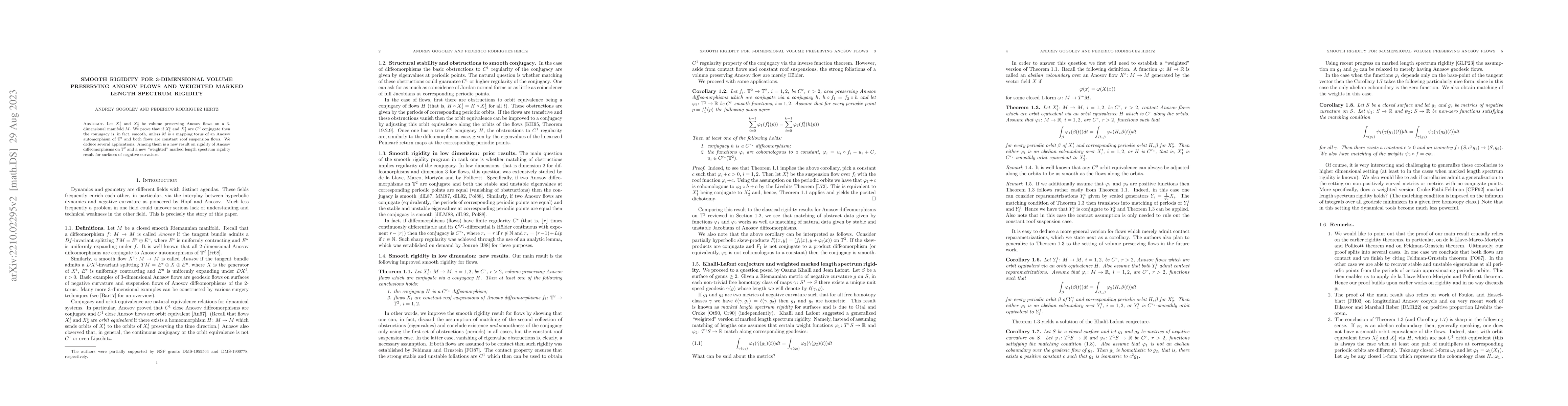 Thumbnail for Smooth rigidity for 3-dimensional volume preserving Anosov flows and
  weighted marked length spectrum rigidity