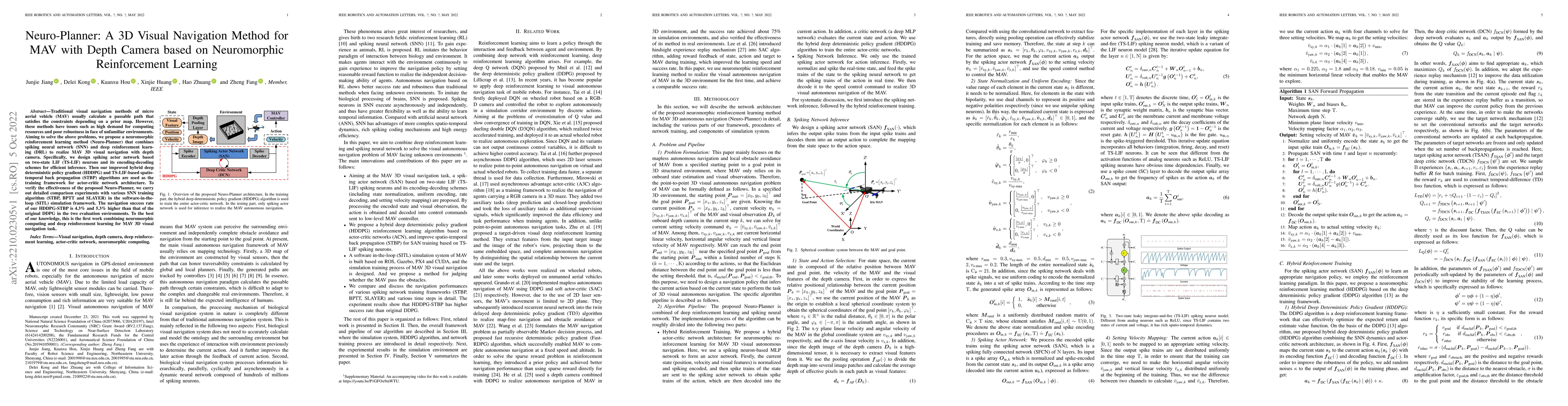 Thumbnail for Neuro-Planner: A 3D Visual Navigation Method for MAV with Depth Camera
  based on Neuromorphic Reinforcement Learning