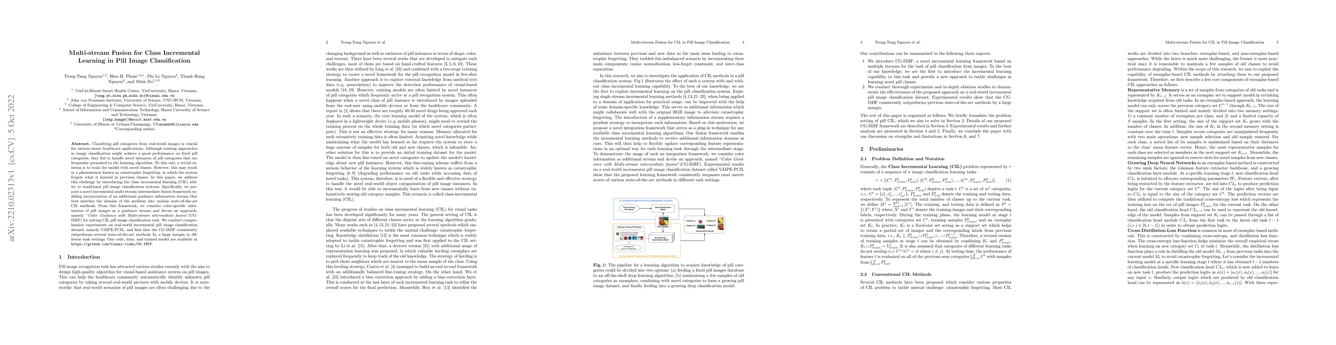 Thumbnail for Multi-stream Fusion for Class Incremental Learning in Pill Image
  Classification