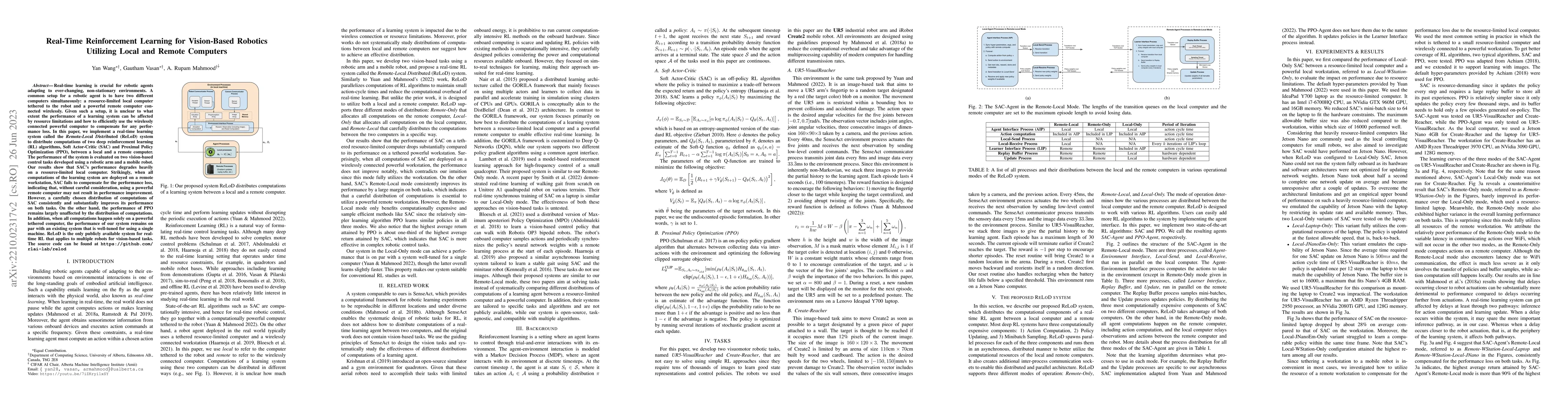 Thumbnail for Real-Time Reinforcement Learning for Vision-Based Robotics Utilizing
  Local and Remote Computers
