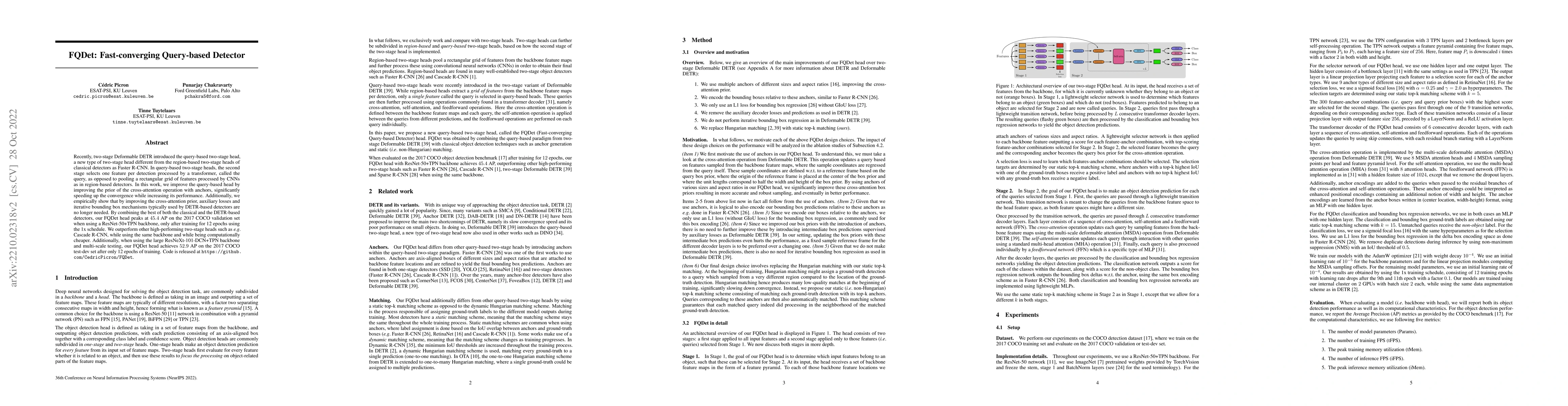 Thumbnail for FQDet: Fast-converging Query-based Detector