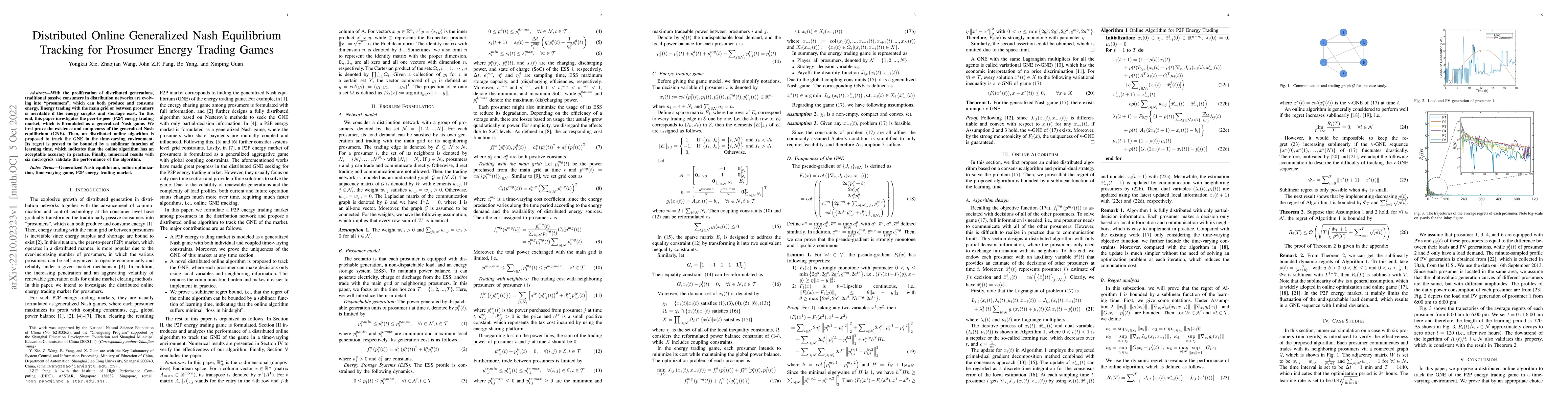 Thumbnail for Distributed Online Generalized Nash Equilibrium Tracking for Prosumer
  Energy Trading Games