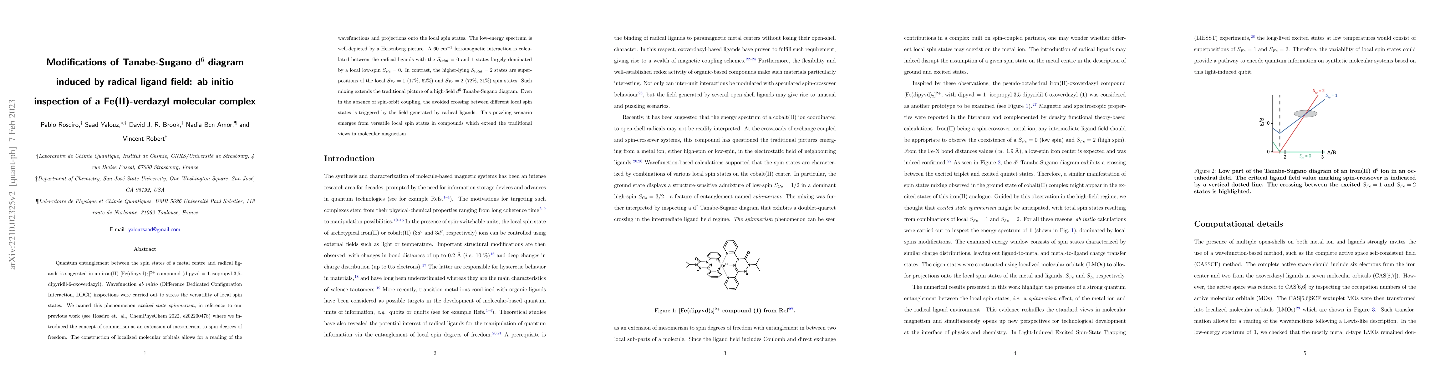 Thumbnail for Modifications of Tanabe-Sugano d$^6$ diagram induced by radical ligand
  field: ab initio inspection of a Fe(II)-verdazyl molecular complex