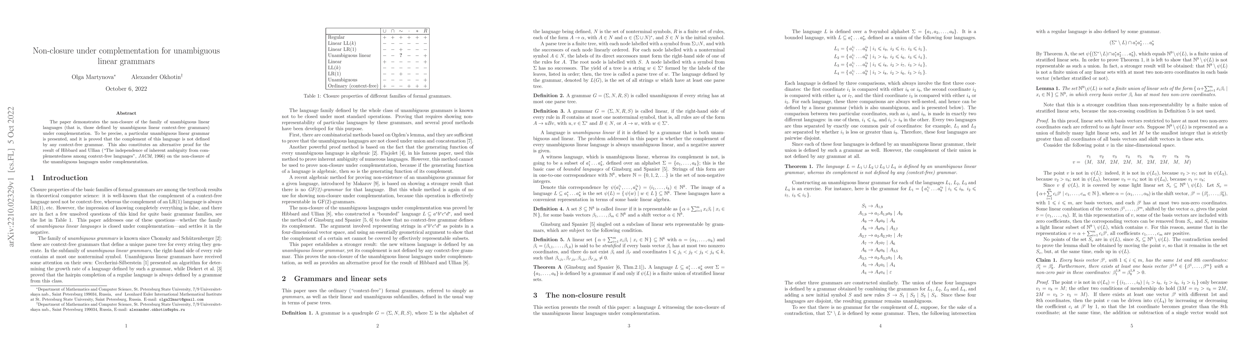 Thumbnail for Non-closure under complementation for unambiguous linear grammars