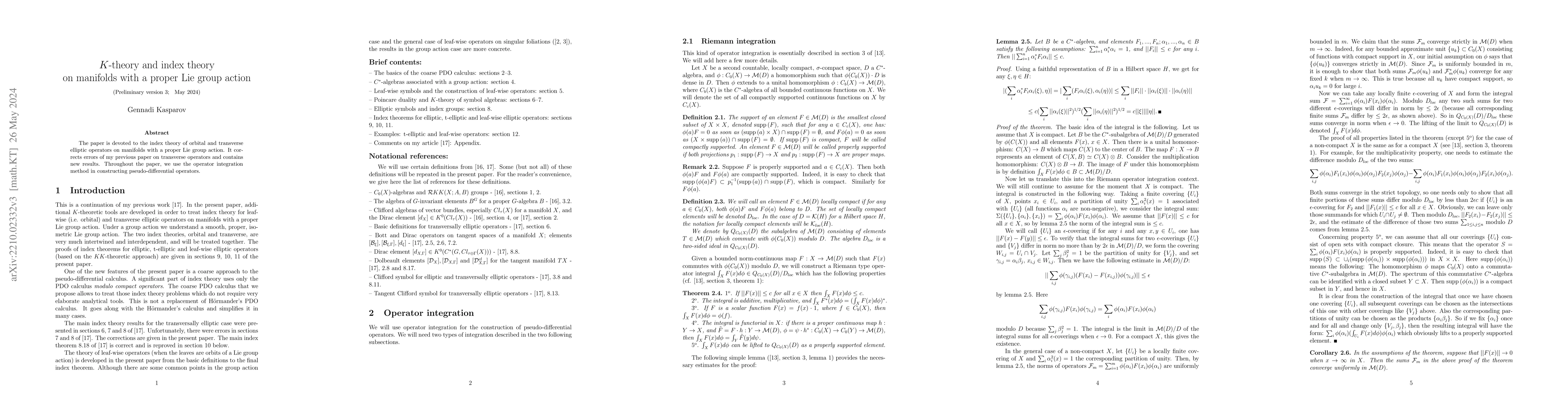 Thumbnail for K-theory and index theory on manifolds with a proper Lie group action