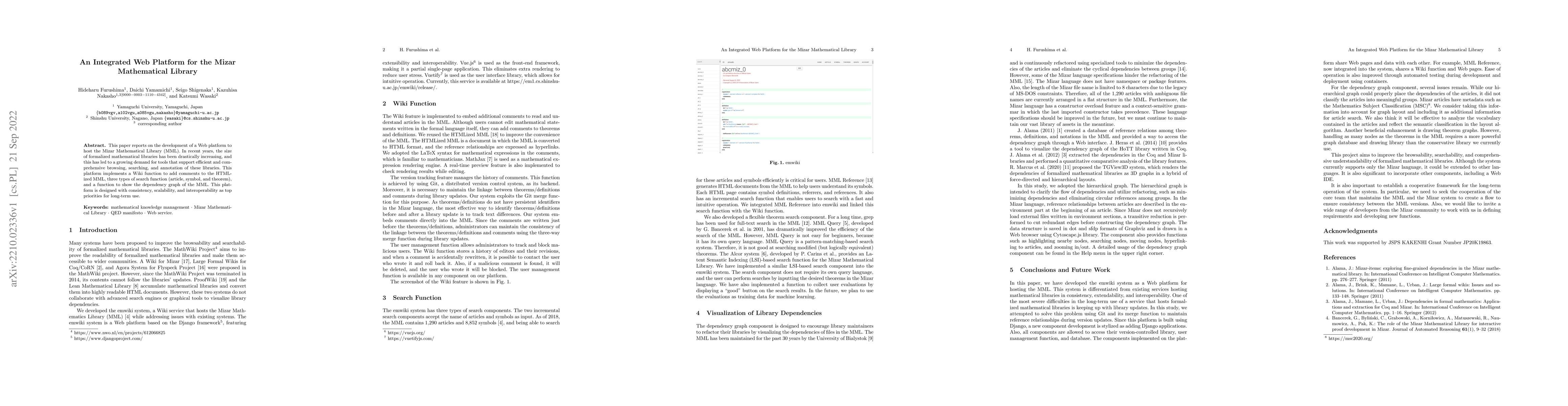 Thumbnail for An Integrated Web Platform for the Mizar Mathematical Library
