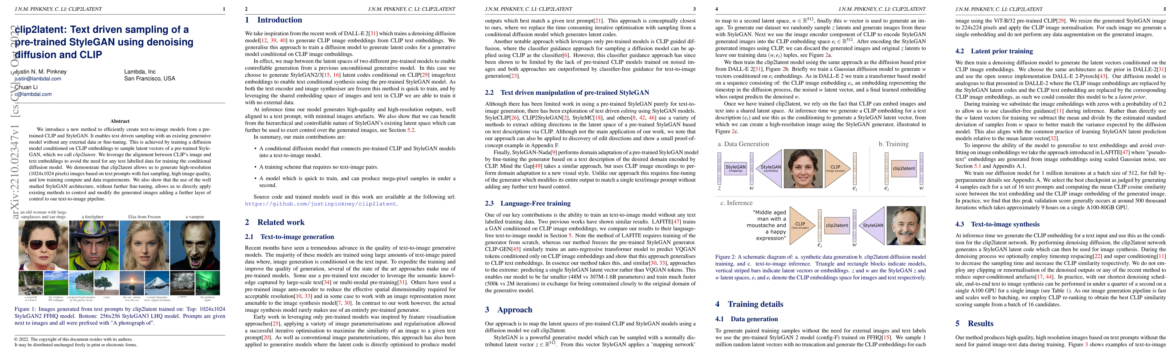 Thumbnail for clip2latent: Text driven sampling of a pre-trained StyleGAN using
  denoising diffusion and CLIP