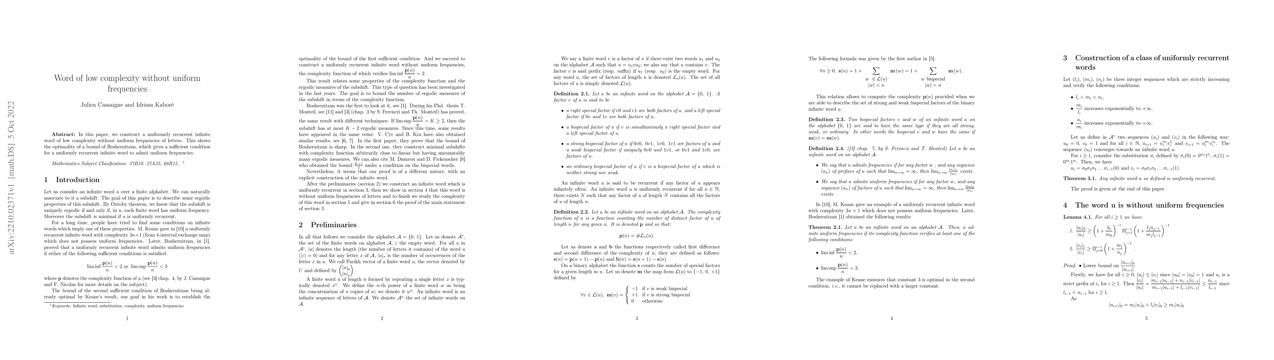 Thumbnail for Word of low complexity without uniform frequencies