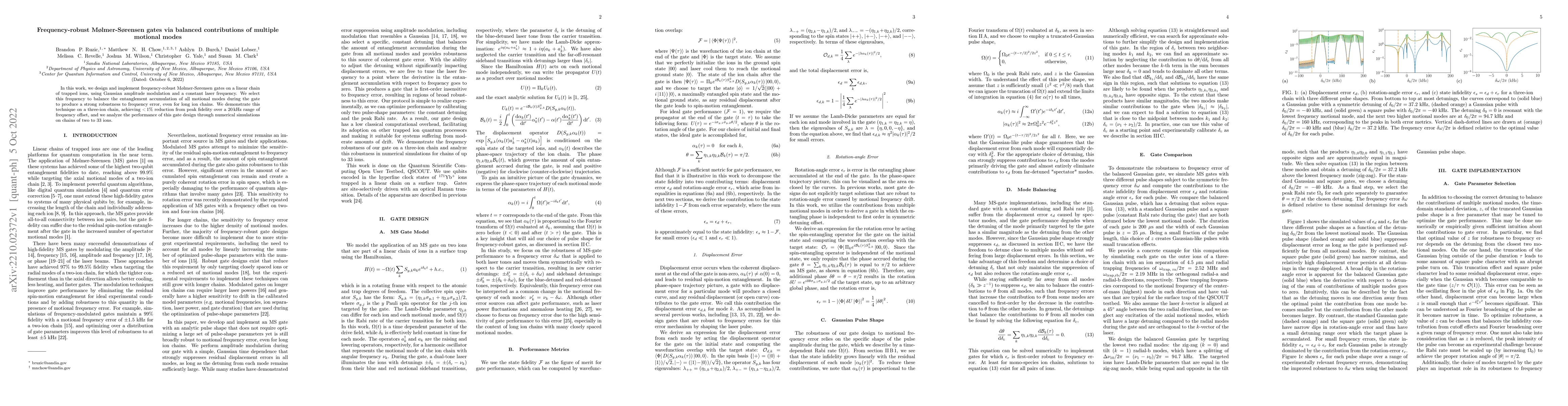 Thumbnail for Frequency-robust M{\o}lmer-S{\o}rensen gates via balanced contributions
  of multiple motional modes