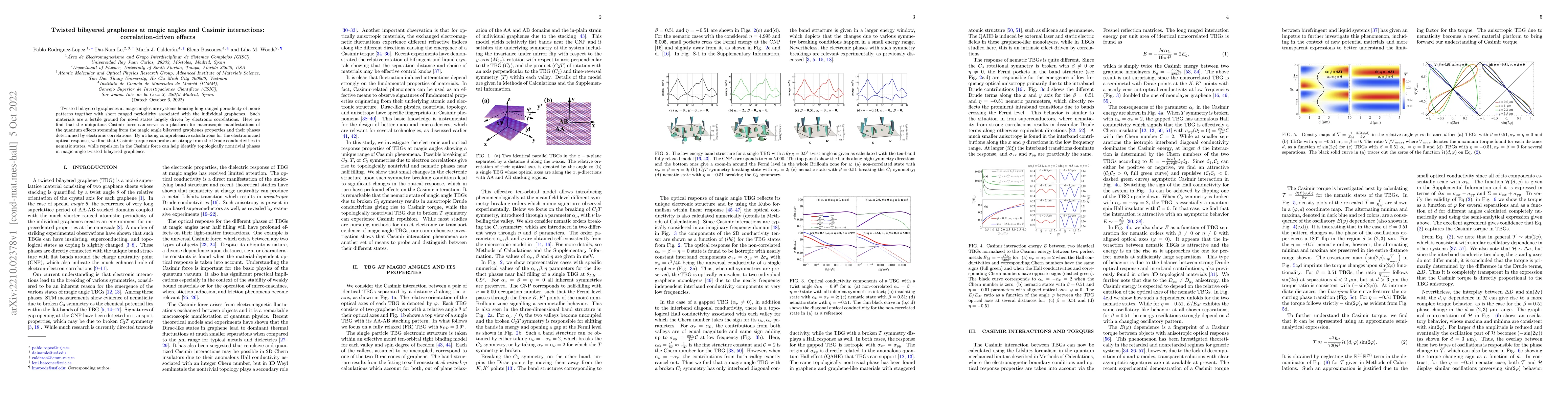 Thumbnail for Twisted bilayered graphenes at magic angles and Casimir interactions:
  correlation-driven effects