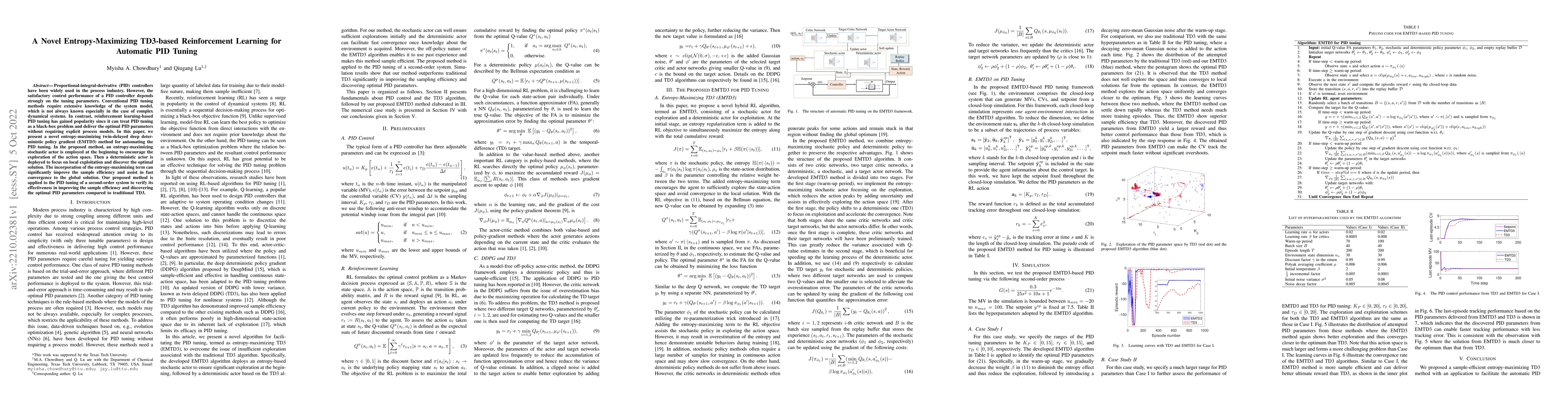Thumbnail for A Novel Entropy-Maximizing TD3-based Reinforcement Learning for
  Automatic PID Tuning