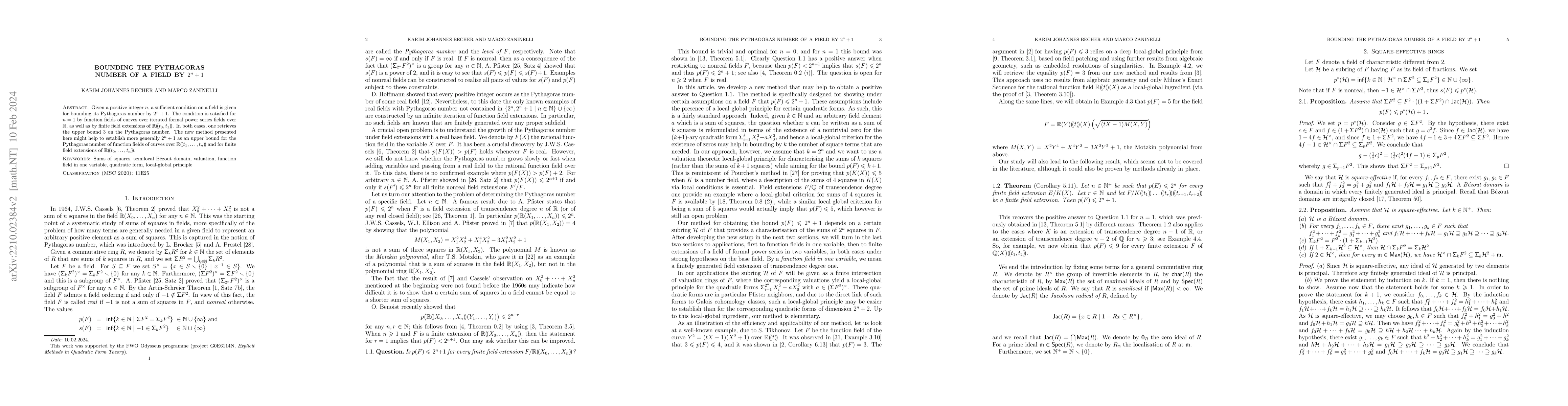 Thumbnail for Bounding the Pythagoras number of a field by $2^n+1$