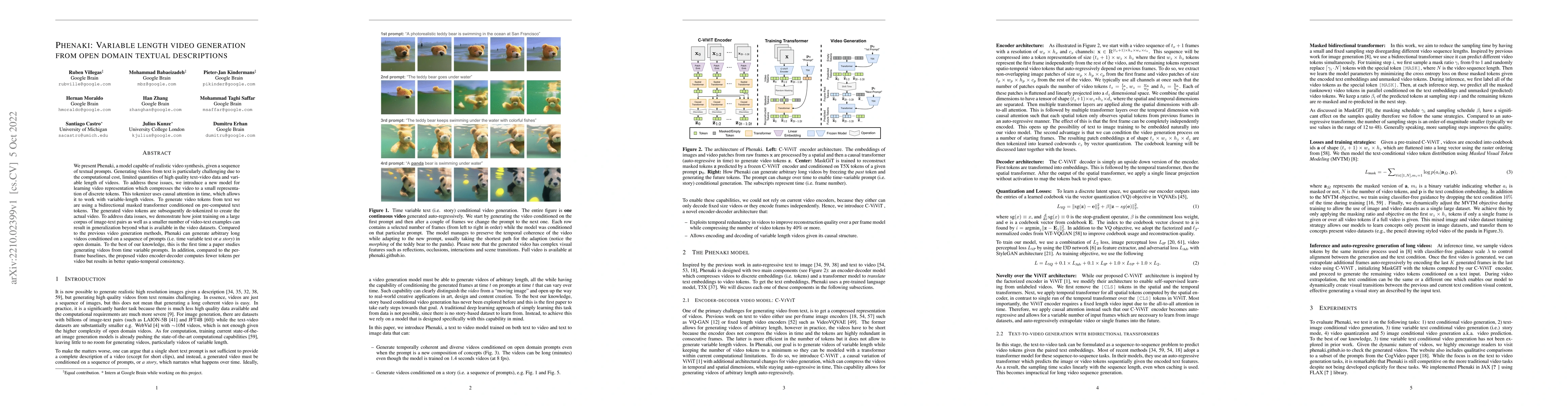 Thumbnail for Phenaki: Variable Length Video Generation From Open Domain Textual
  Description