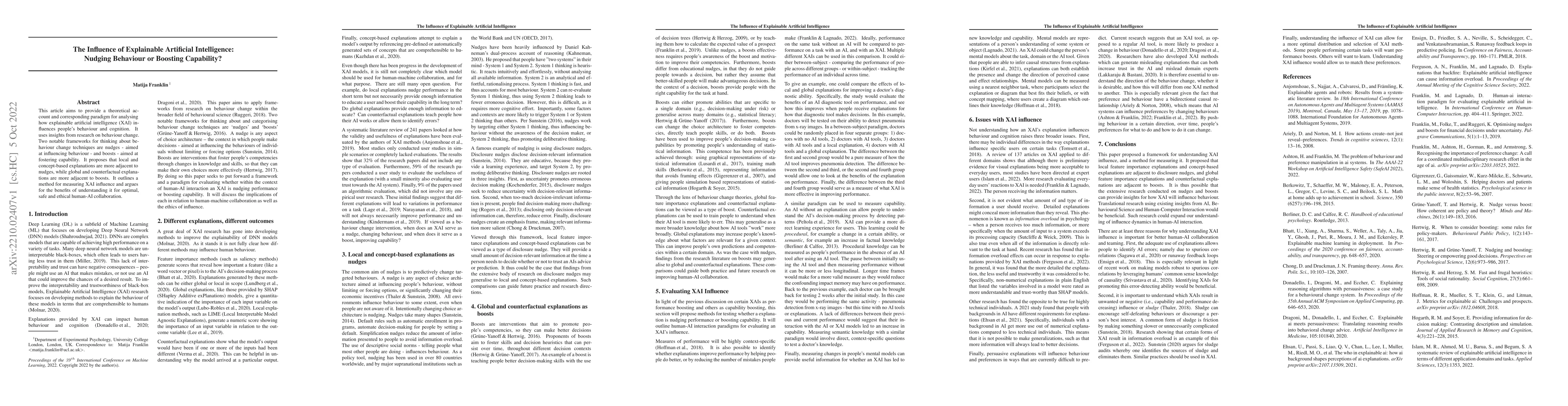 Thumbnail for The Influence of Explainable Artificial Intelligence: Nudging Behaviour
  or Boosting Capability?
