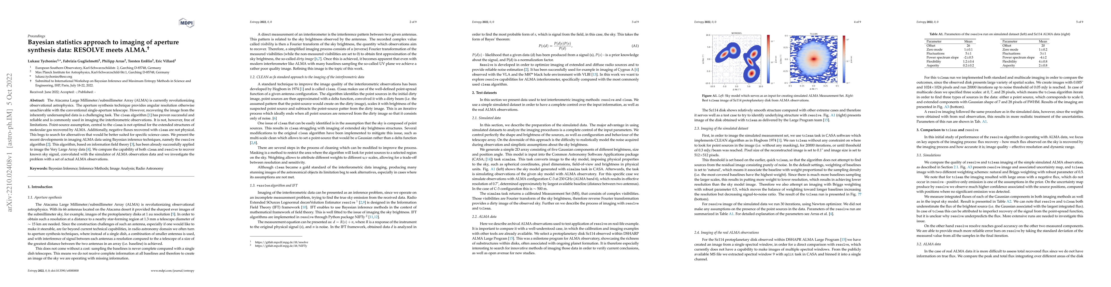 Thumbnail for Bayesian statistics approach to imaging of aperture synthesis data:
  RESOLVE meets ALMA