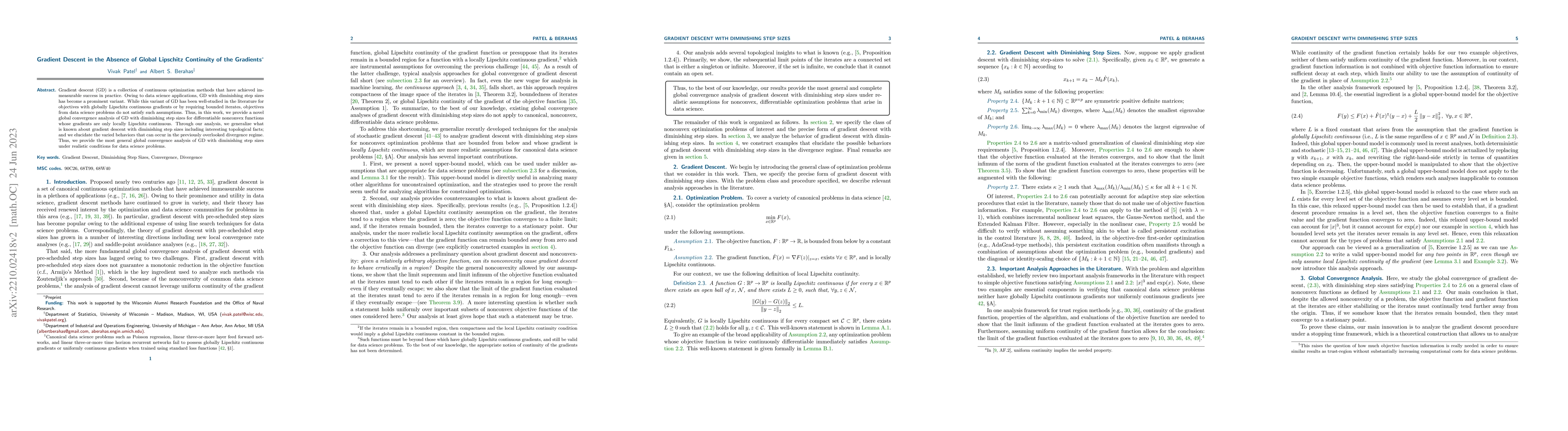 Thumbnail for Gradient Descent in the Absence of Global Lipschitz Continuity of the
  Gradients