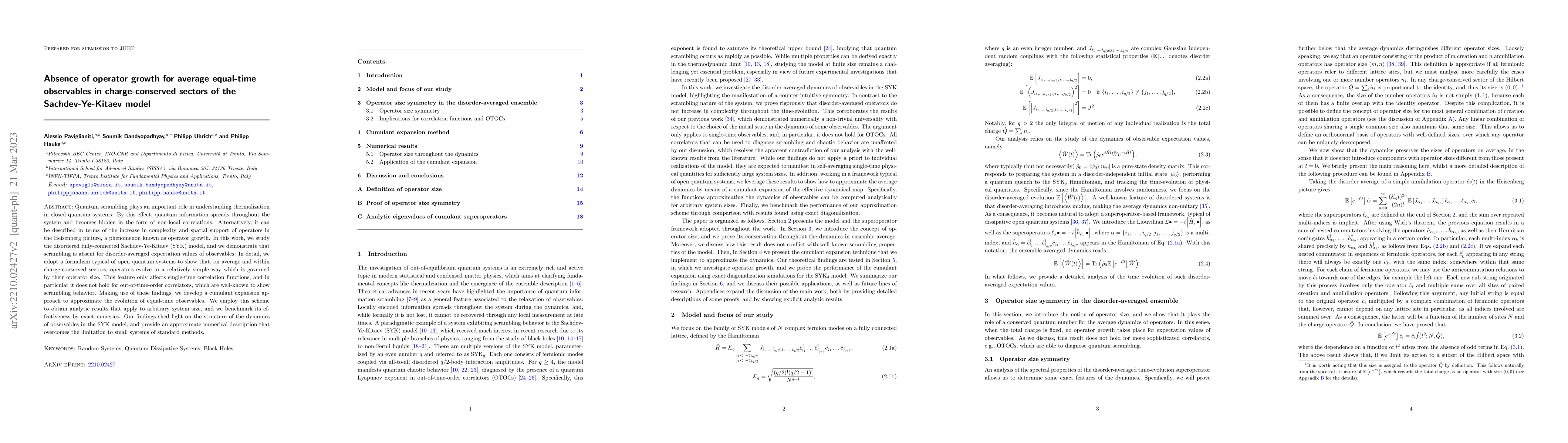 Thumbnail for Absence of operator growth for average equal-time observables in
  charge-conserved sectors of the Sachdev-Ye-Kitaev model