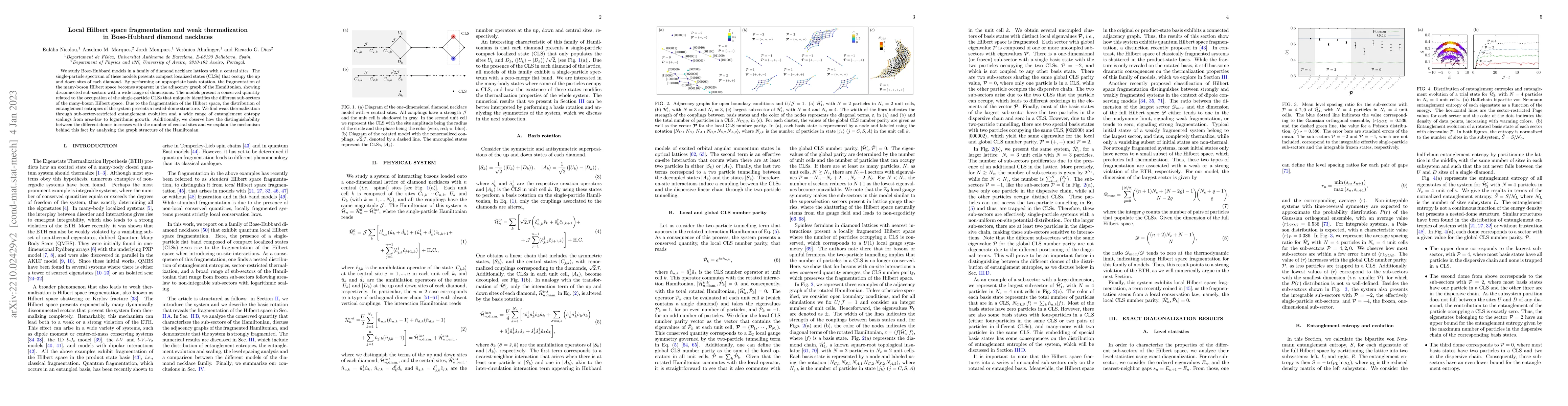 Thumbnail for Local Hilbert space fragmentation and weak thermalization in
  Bose-Hubbard diamond necklaces