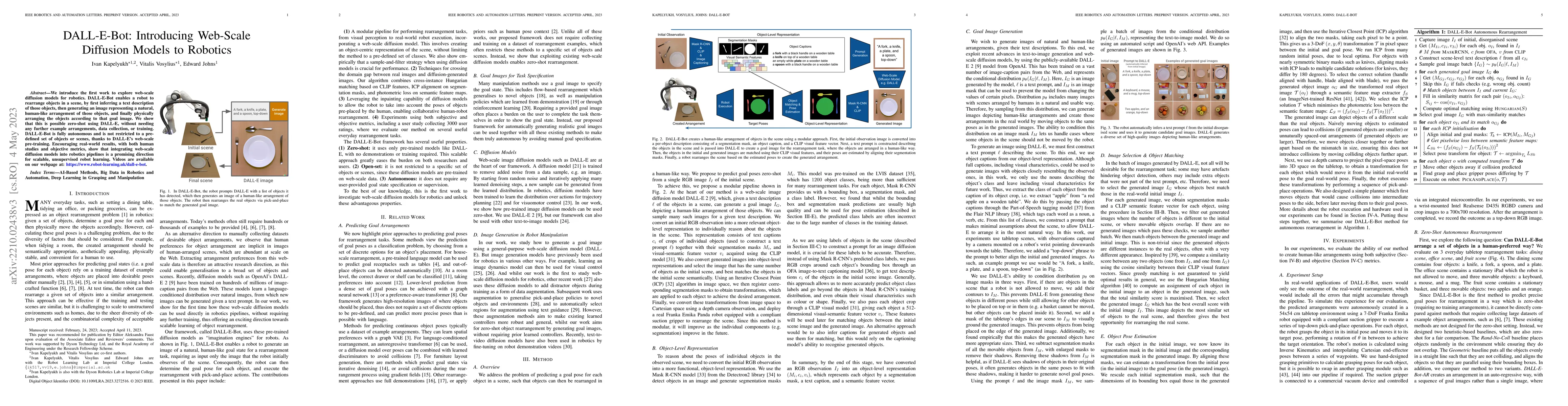 Thumbnail for DALL-E-Bot: Introducing Web-Scale Diffusion Models to Robotics