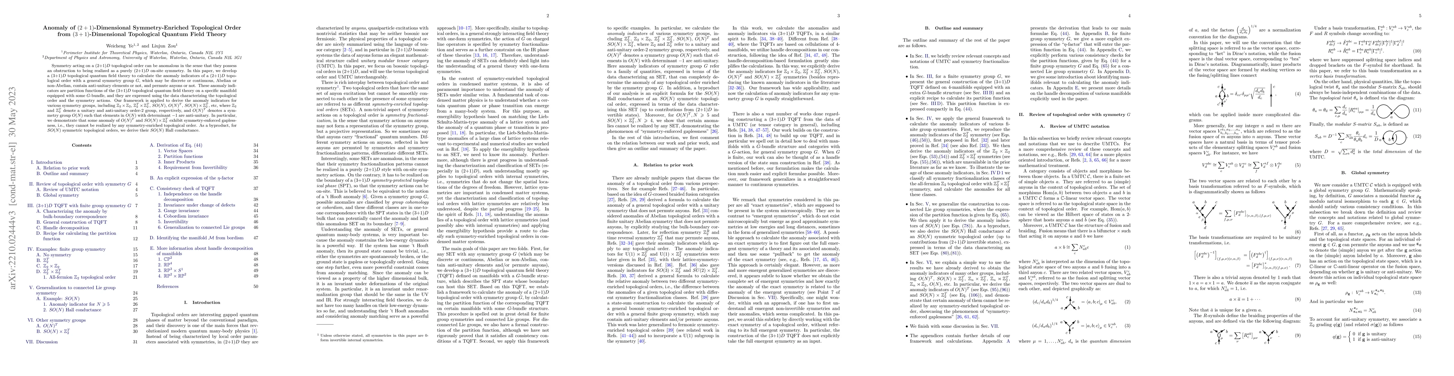 Thumbnail for Anomaly of $(2+1)$-Dimensional Symmetry-Enriched Topological Order from
  $(3+1)$-Dimensional Topological Quantum Field Theory